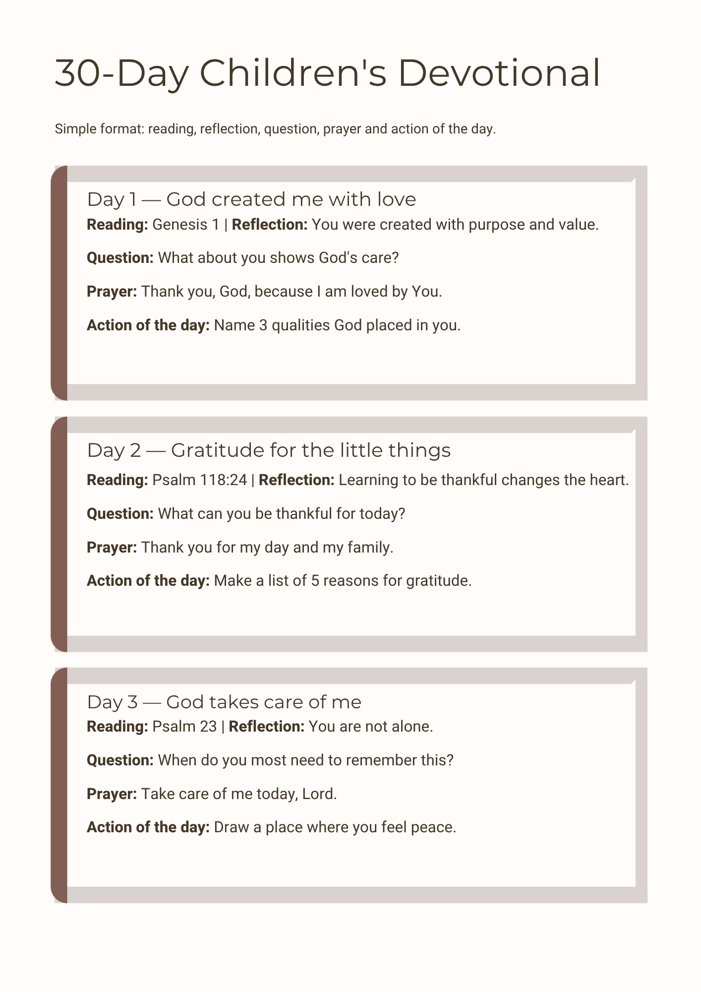 30-day children's devotional page
